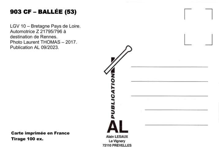 AL 903 - Automotrice Z 21795/796 vers BALLEE - Mayenne - SNCF