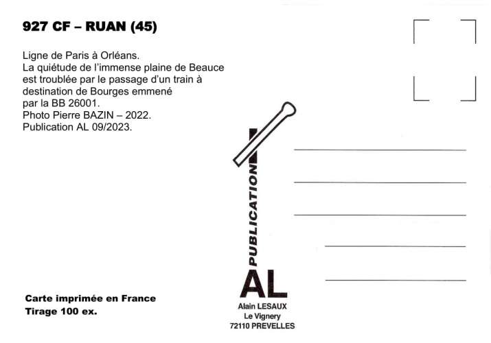 AL 927 -Train, loco BB 26001 vers RUAN - Loiret - SNCF