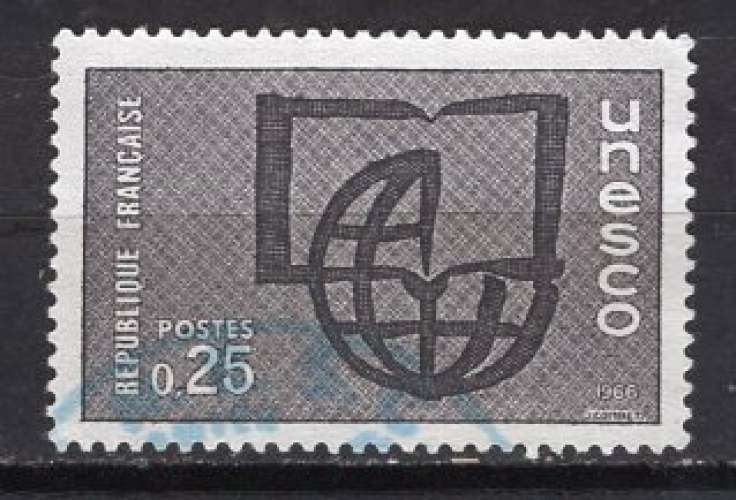 FRANCE 1966 UNESCO GLOBE ET LIVRE 25 CT GRIS OBLITERE