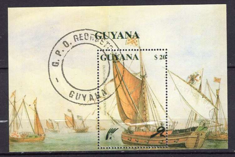 GUYANA 1990  BATEAUX LES VOILERS  BLOC  OBLITERE