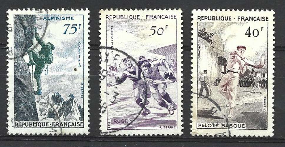 France 1956 - Y & T : 1073 (o) - Pelote basque, rugby, alpinisme