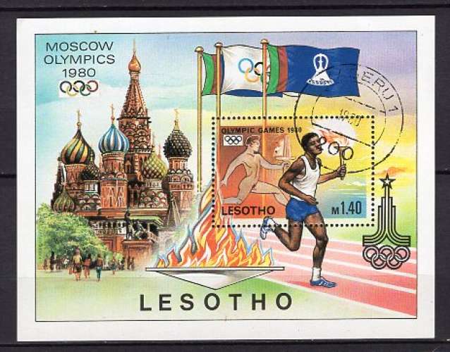 LESOTHO 1980 JEUX OLYMPIQUE DE MOSCOU BLOC OBLITERE