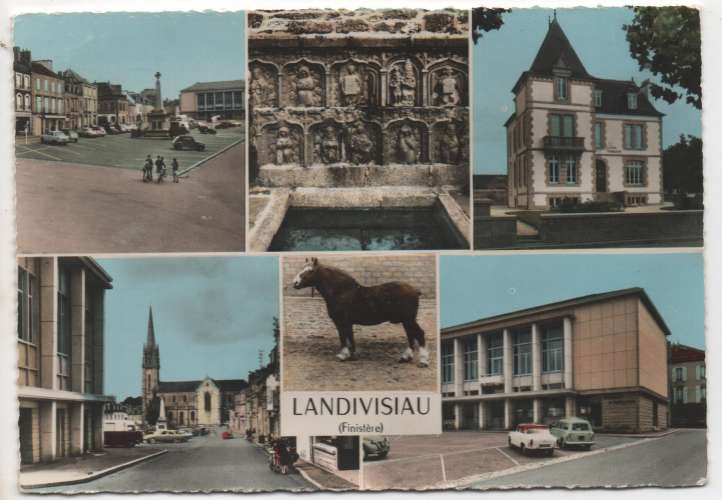 cpsm 29  Souvenir de Landivisiau multivues ( automobiles )