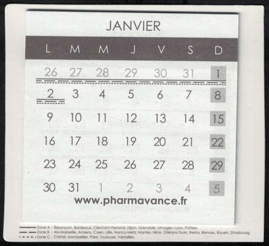 Calendrier Magnétique pour surface métallique à feuilles volantes Pharmavance