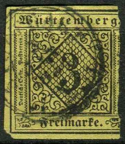 WURTEMBERG 1851 OBLITERE N° 2