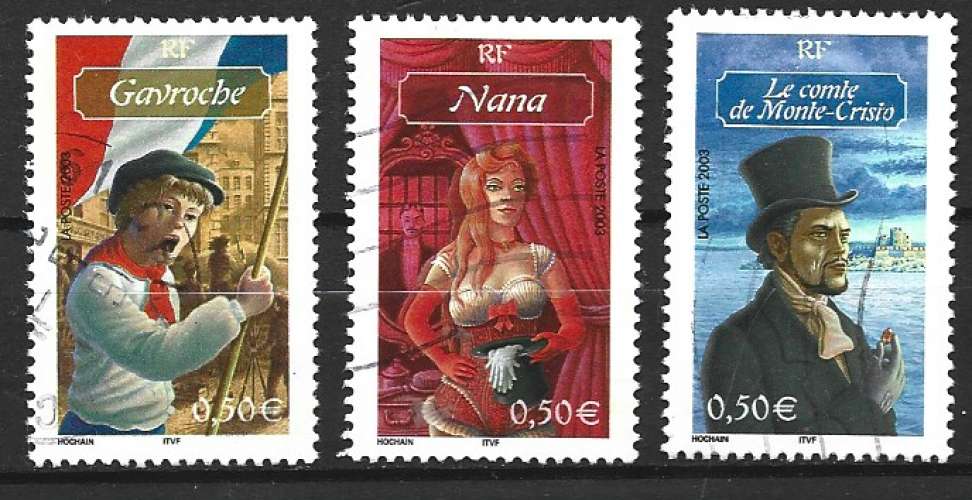 France 2003 - y & t : 3588, 3591, 3593 - Vidocq, Nana, Gavroche