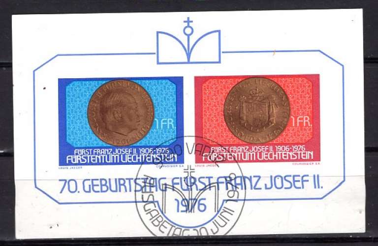 LIECHTENSTEIN  1976 ANNIVERSAIRE DU PRINCE FRANCOIS JOSEPH II  BLOC  OBLITERE