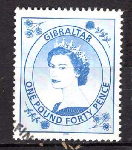 GIBRALTAR 2001 REINE ELISABETH II 1.40 £ BLEU   OBLITERE