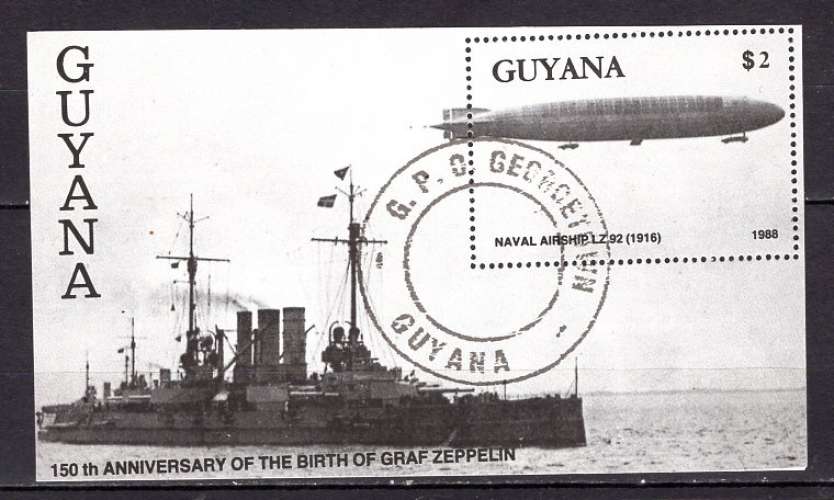 GUYANA 1988 LE DIRIGEABLE ZEPPELIN  BLOC OBLITERE