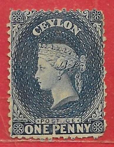 Ceylan n°32 1p bleu (filigrane CC) 1863-67 (*)