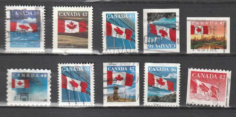 Canada lot de 10 drapeaux oblitérés différents diverses années