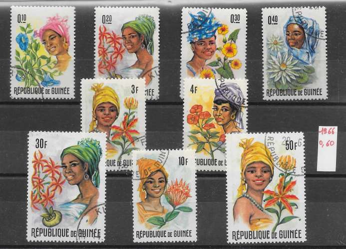 fleur coiffe femme - Guinée n°273 à/to 282 (sauf/except 280) 1966 o