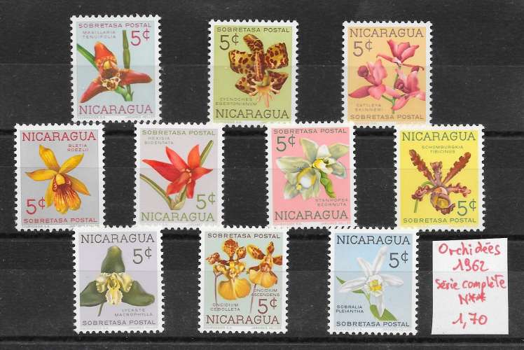 fleur orchidée - Nicaragua n°859 à/to 868 1962 **