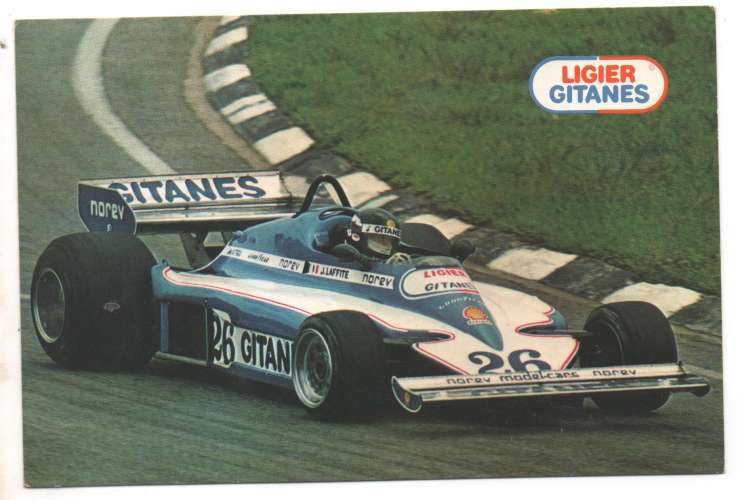 cpm  publicité Ligier Gitanes Pilote Jacques Laffite