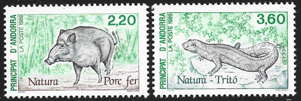 Andorre N° 382 383 ** MNH Sanglier et Triton 1989