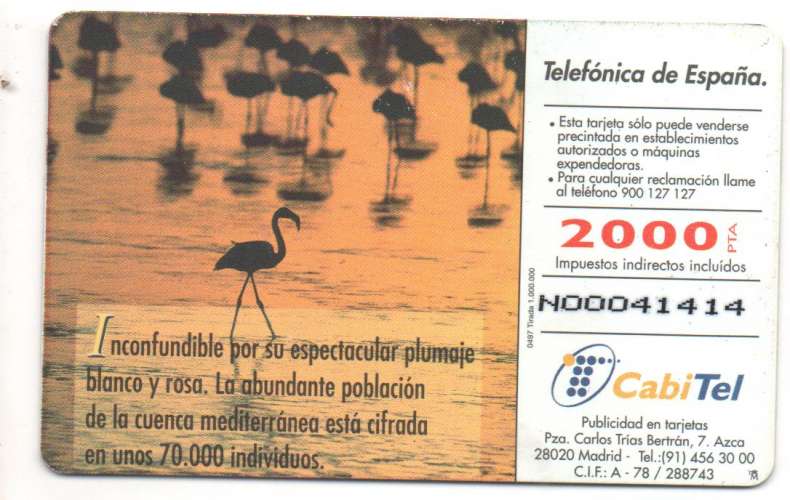 télécarte à puce  Espagne  Fauna Iberica ,flamants roses