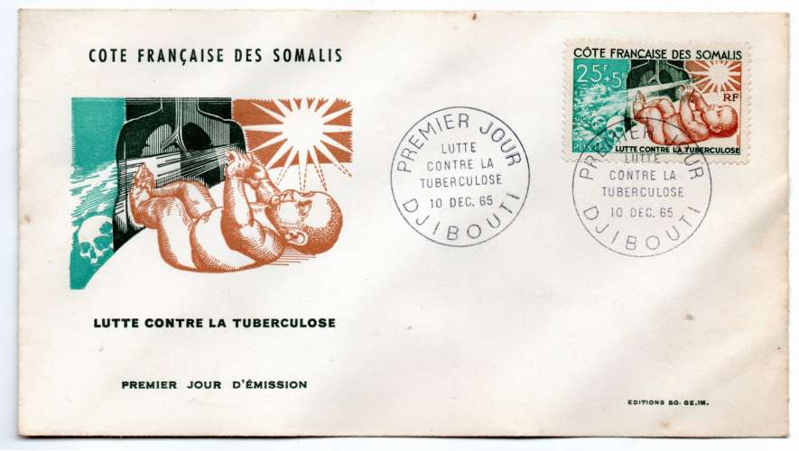 ENVELOPPE 1er JOUR  DJIBOUTI LUTTE CONTRE LA TUBERCULOSE  BE  1965