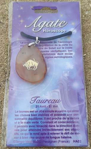 Collier tissu avec pendentif en pierre Agate Horoscope Taureau