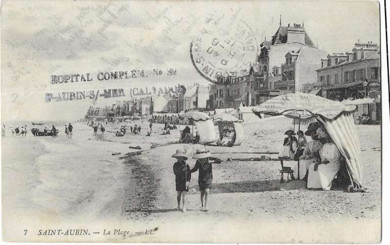 cachet HOPITAL COMPLEMENTAIRE N° 32 SAINT AUBIN sur MER - la Plage 7LL (écrite par Margot à sa soeur