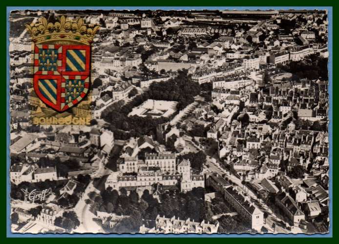 CPSM 21 Dijon vue aérienne Blason Bourgogne écrite Ed. Greff