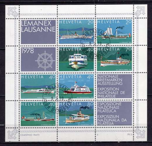 SUISSE 1978 EXPOSITION PHILATELIQUE DE LAUSANNE LES BATEAUX BLOC OBLITERE