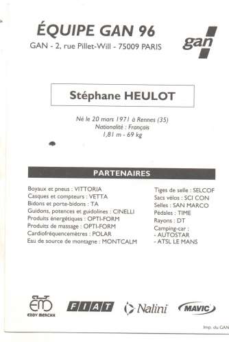 cpm Stephane Heulot -Equioe GAN - 1996 autographe