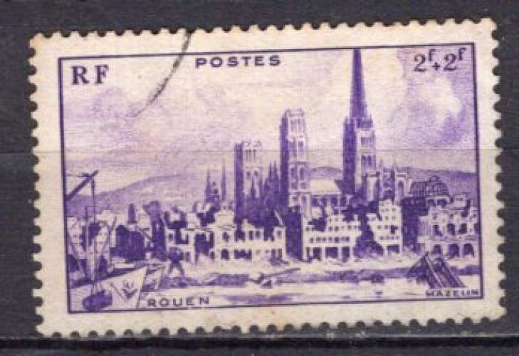 FRANCE 1945 CATHEDRALE ET QUAI DE ROUEN OBLITERE