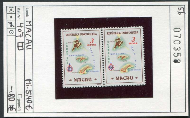 Portugal - Macao 1956 - Michel 407 - ** mnh - PAIRE