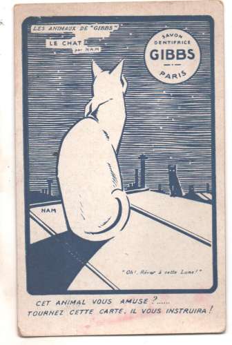 Carte non Postale publicité Gibbs :Chat par Jacques Nam