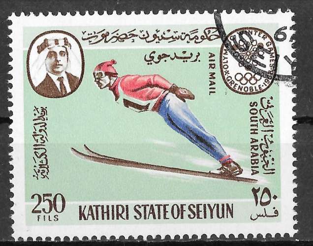 ARABIE DU SUD. Kathiri (Seiyun) 1967 - YTPA 2A - JO Grenoble. Saut à ski - oblitéré