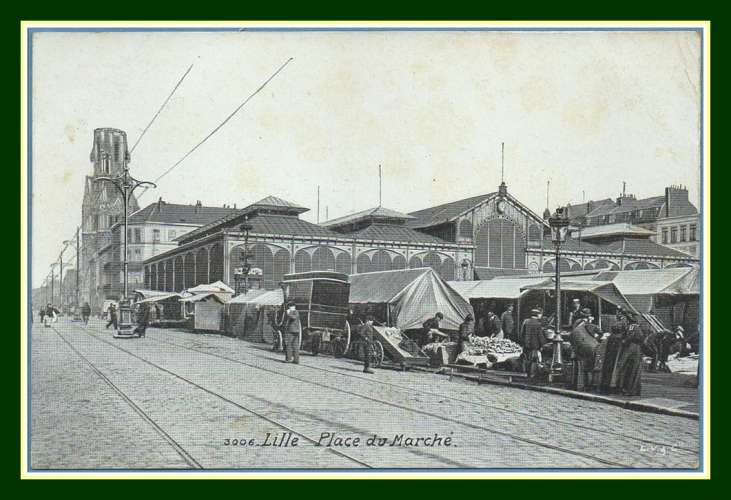 CPA LILLE (59) Place du Marché, écrite, belle animation