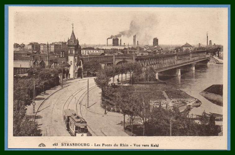  CPA STRASBOURG (67) les Ponts du Rhin vue vers Kehl , non écrite TB Tramway