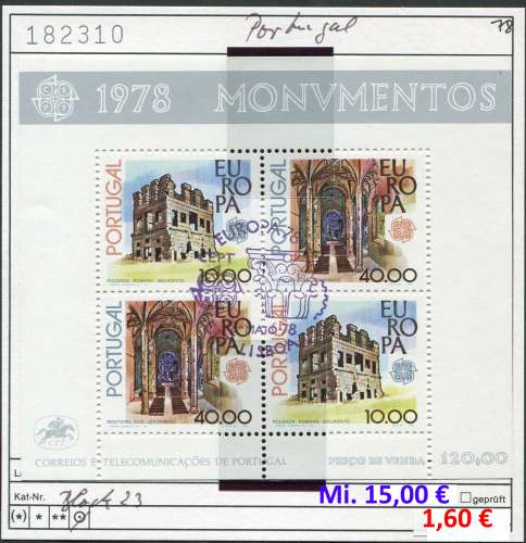 Portugal 1978 - Michel bloc 23 - oo oblit. prem. jour