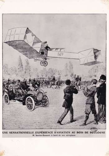 SANTOS-DUMONT A BORD DE SON AEROPLANE REPROD 1906