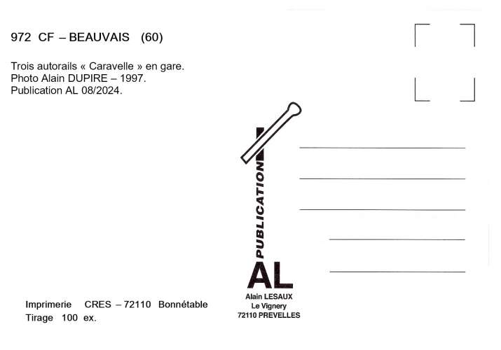 AL 972 - Autorails Caravelle en gare - BEAUVAIS - Oise - SNCF