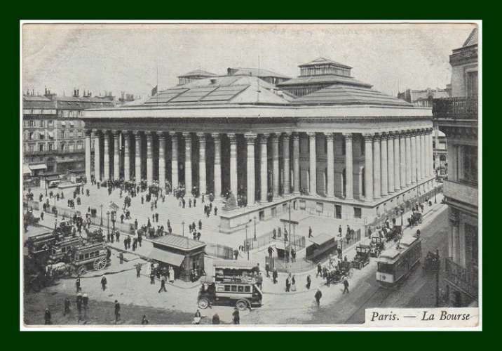 CPA PARIS (75) La Bourse, non écrite, tramway, bus,..