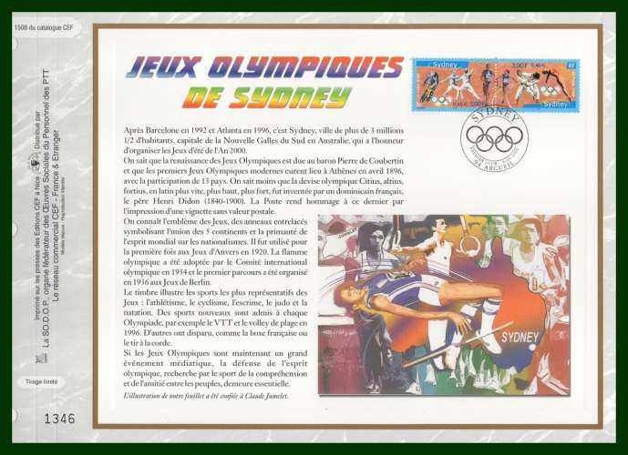 CEF N° 1508 FDC N° 3340A Jeux Olympiques Sydney 2000