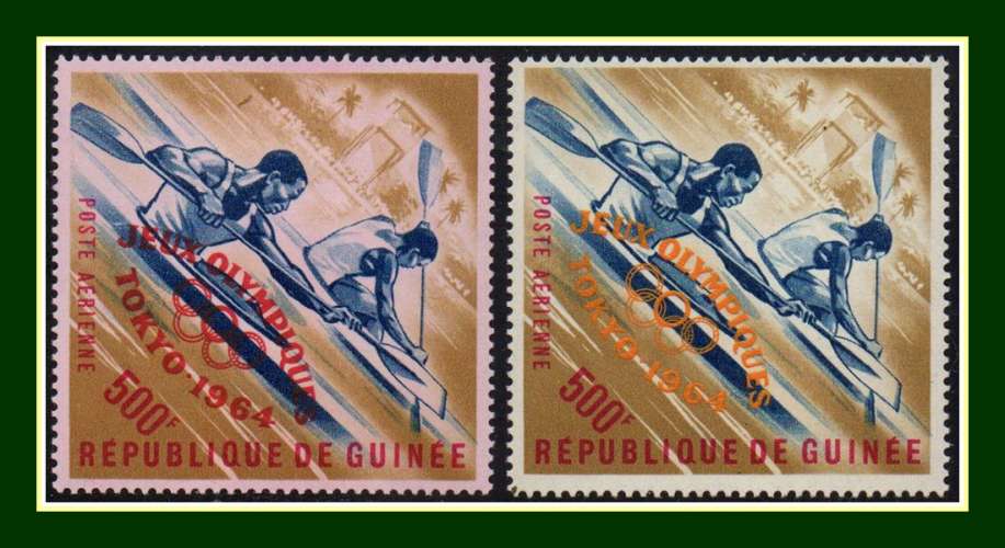 Guinée N° PA 44 + 47 ** MNH Jeux Olympiques de Tokyo 1964 Canoé 500F (surcharges couleurs diff.)