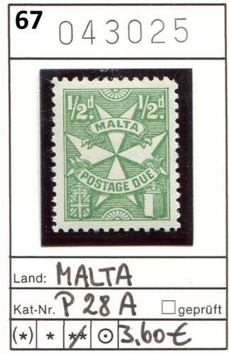 Malta 1967 - Michel timbres taxe 28 A - ** neuf mnh