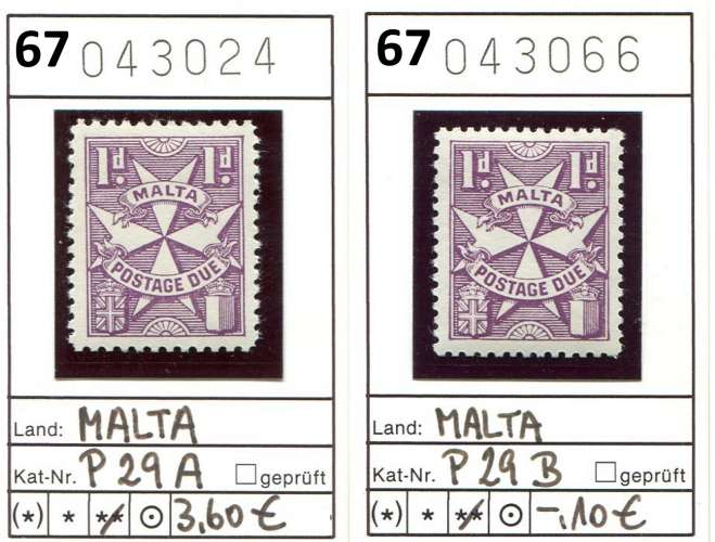 Malta 1967 - Michel timbres taxe 29 A+B - ** neuf mnh