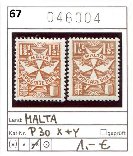 Malta 1967 - Michel timbres taxe 30 x+y - ** neuf mnh