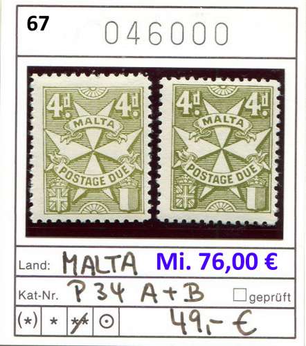 Malta 1967 - Michel timbres taxe 34 A + B - ** neuf mnh