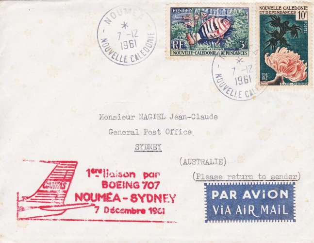 Nouvelle-Calédonie - 1° liaison par Boeing 707 Nouméa - Sydney