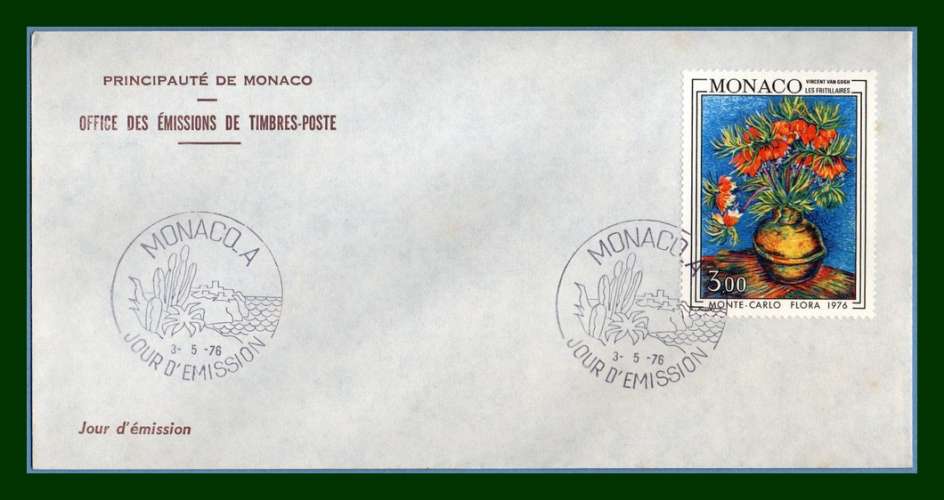  MONACO FDC N° 1056 Van Gogh 1976 Peintre Peinture Fleur (cote X)