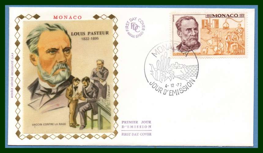  MONACO FDC soie N° 913 Louis Pasteur 1972