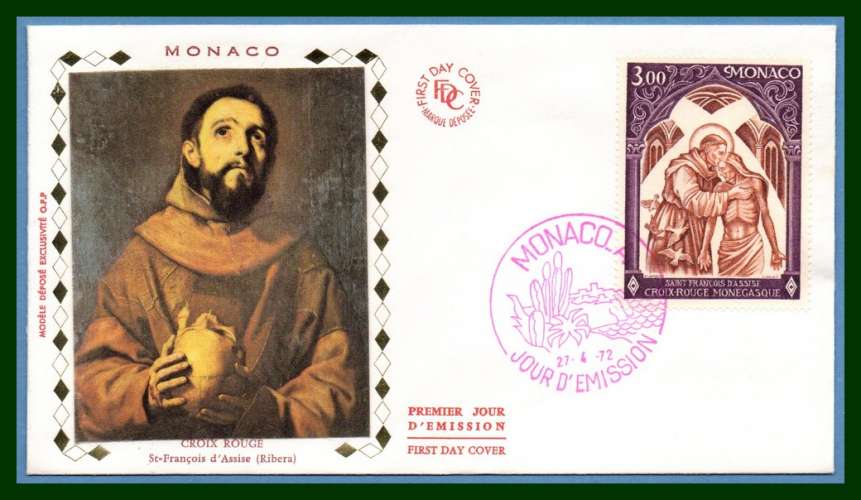  MONACO FDC soie N° 885 Croix Rouge 1972 St François d' Assise