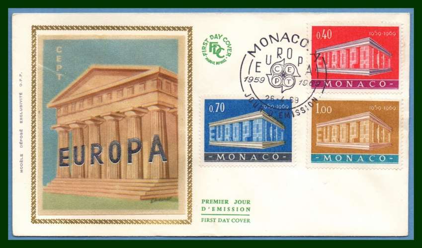  MONACO FDC soie N° 789 à 791 EUROPA 1969