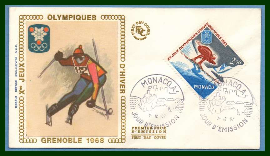  MONACO FDC soie N° 733 Jeux Olympiques d' Hiver Grenoble 1968 (1967) 