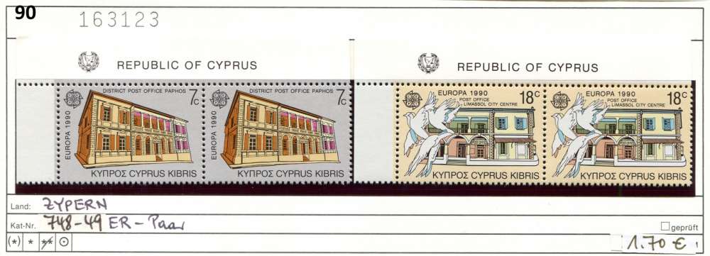 Chypre 1990 - Michel 748-749 - ** mnh neuf - paire