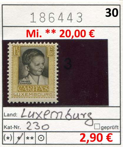 Luxembourg 1930  - Michel 230 - * mh  charn. - 